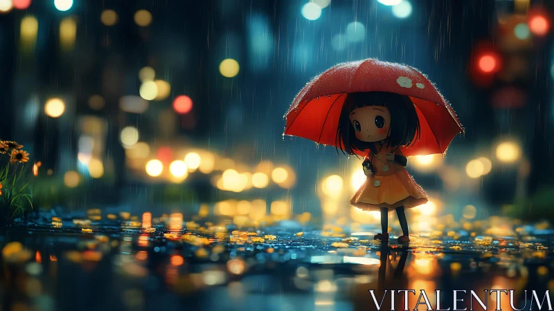 Small umbrella heroine turns rainy city into glowing stage