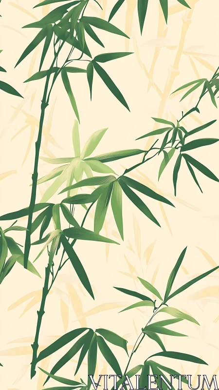 Green bamboo foliage is rendered against a pale repeating ground