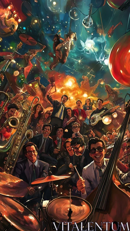 Joyful jazz band lifts a lively crowd into a cosmic celebration