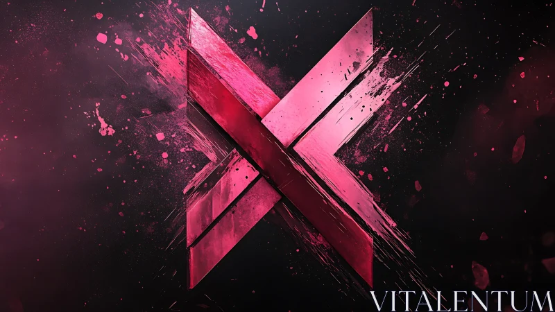 Shattered pink metallic X symbol cuts through dark background