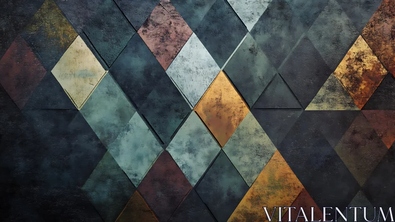 Geometric diamond panel pattern with textured metallic patina