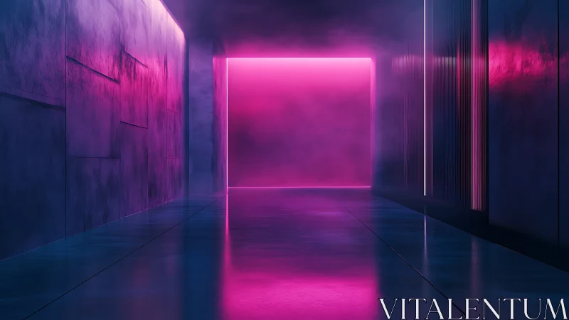 Neon portal corridor glows with pink vapor haze.
