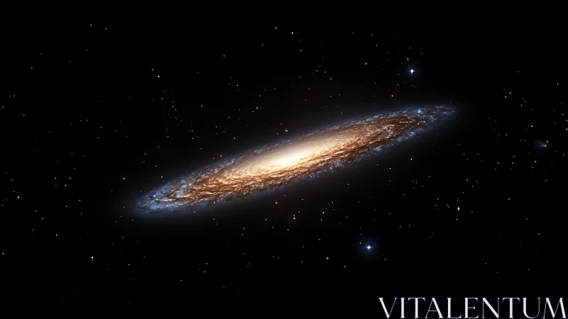 Spiral galaxy rendered in oblique orientation within deep space