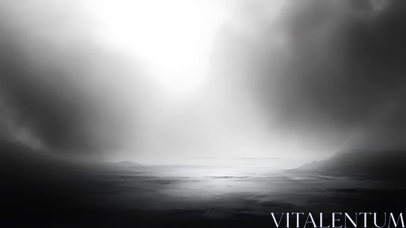 Monochrome littoral expanse under saturated atmospheric bloom.