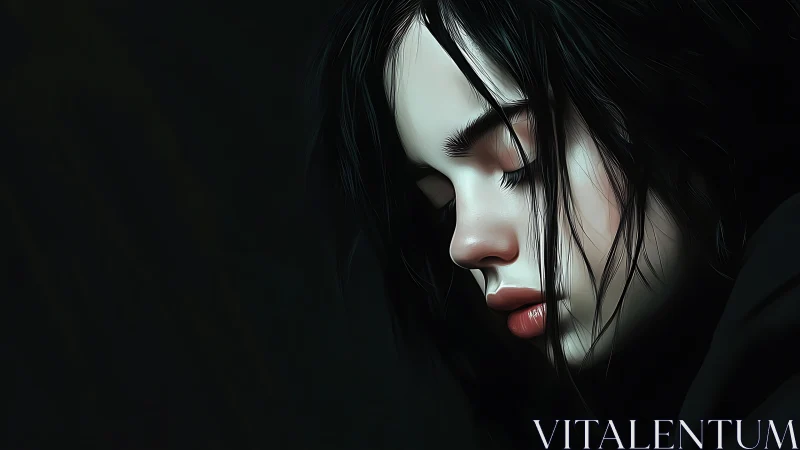 Side profile portrait shows young woman with closed eyes