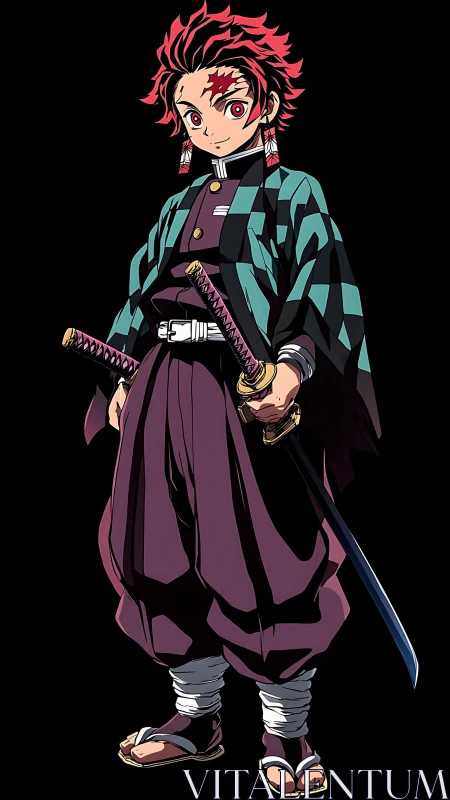 Anime swordsman character in full-body cel-shaded render.