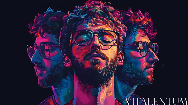 Trio of neon portraits exploring reflective inner moods.