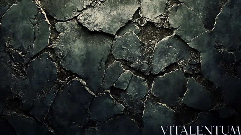 Weathered fractured stone surface with moody dark patina.