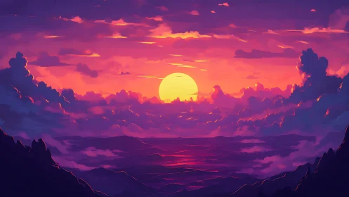 Solar ember sinks into violet seas of painted twilight.