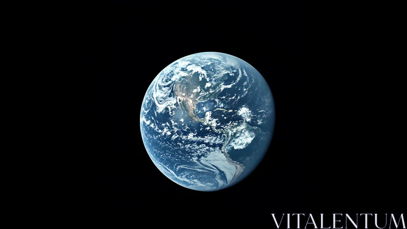 Earth from space with illuminated Americas on dark void.