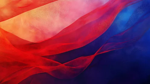 Translucent red veils traverse a warm to cool chromatic field