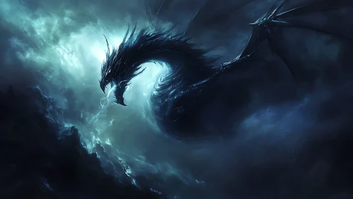 Storm-lit void crowns a serpentine shadow dragon’s roar