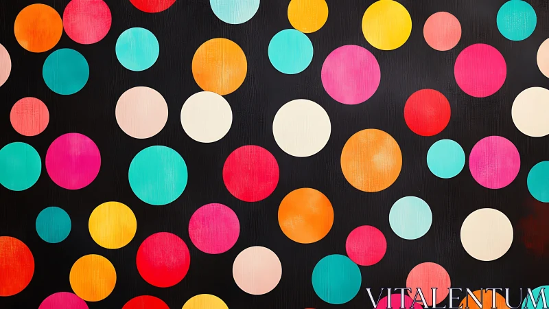 Colorful polka dots form scattered circular pattern on black