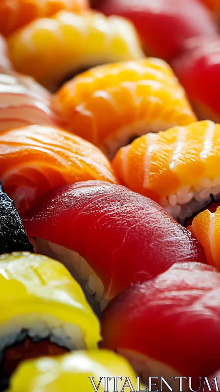 Color-saturated nigiri sushi captured in shallow macro focus