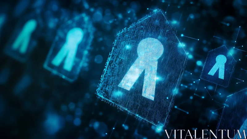 Data lock icons rendered as glowing low poly cybersecurity mesh