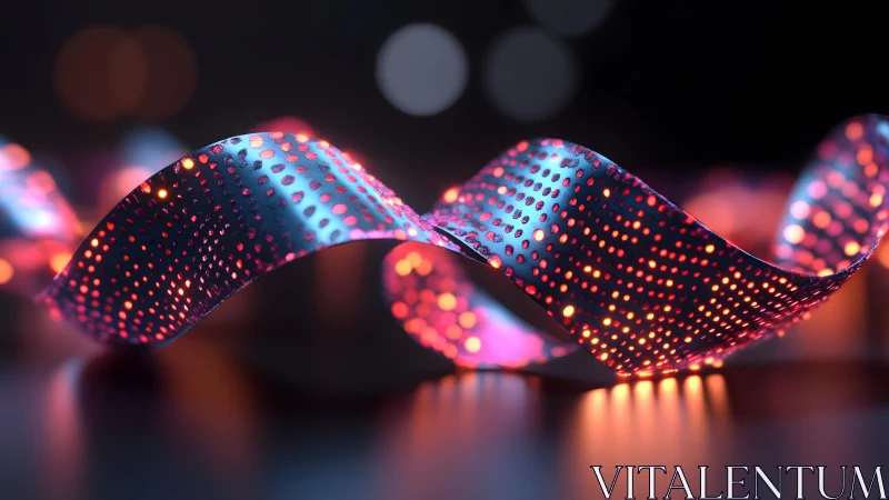 Futuristic glowing ribbon with perforated lights, abstract digital art.