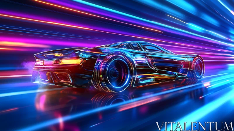 Neon-laced hypercar in chromatic velocity tunnel simulation.