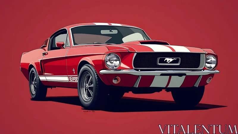 Vector muscle car rendering with bold stripe geometry on red.