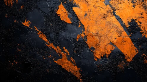 Abstract black and orange textured wall with bold paint strokes.