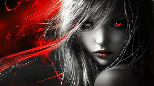 Chromatic vampire portrait with red spectral motion vectors.