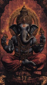 Radiant Ganesha sits in calm blessing within warm golden light