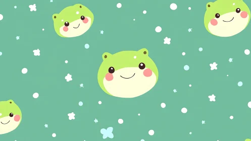 Cute frog face pattern on teal background wallpaper.