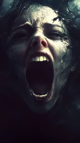 Close-up digital rendering of distressed screaming face.