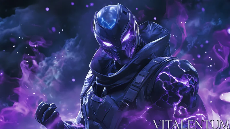 Armored void operative channels violet plasma energy discharges