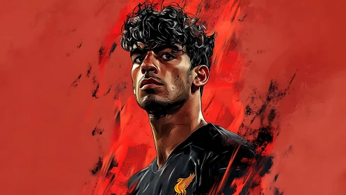 Defiant football portrait on dynamic scarlet backdrop.