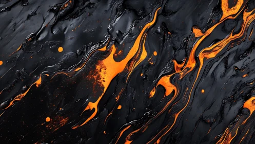 Molten orange streams carve gloss black abstract field.