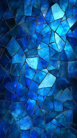 Shattered azure glass mosaic with luminous fractured facets.