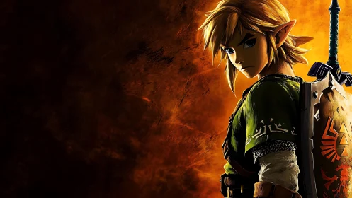 Cel-shaded warrior profile with high-contrast warm backlighting