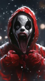 Screaming masked figure erupts in a snowy, nightmarish blizzard