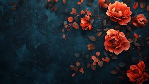 Coral Peonies Bloom Against Deep Teal Mystery.