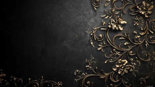 Dark textured wall with ornate metallic floral scrollwork.