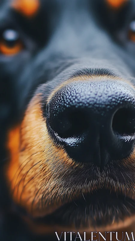 Dog’s glossy nose in extreme close-up macro view.