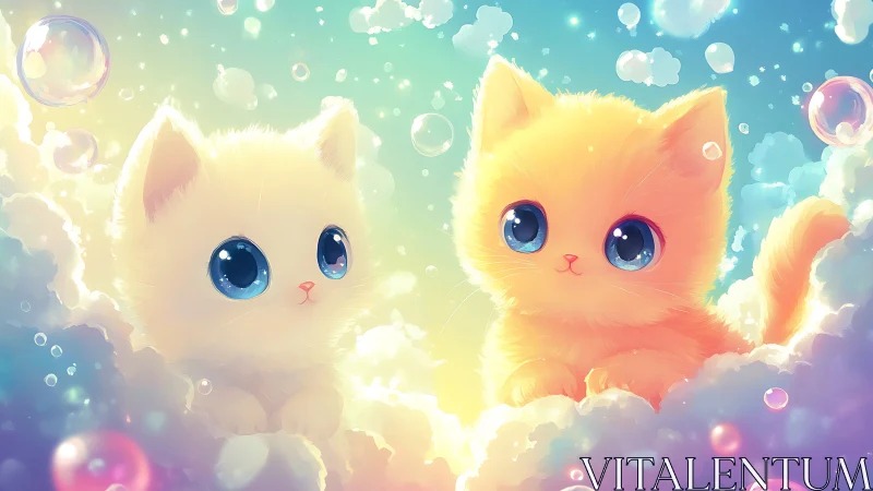 Pastel Dream Kittens Float Through Luminous Clouds.
