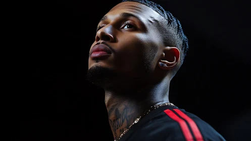 Low-key portrait of pensive man in dramatic profile lighting.