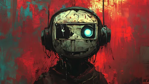 Gentle robot listener glowing softly in bold neon colors.