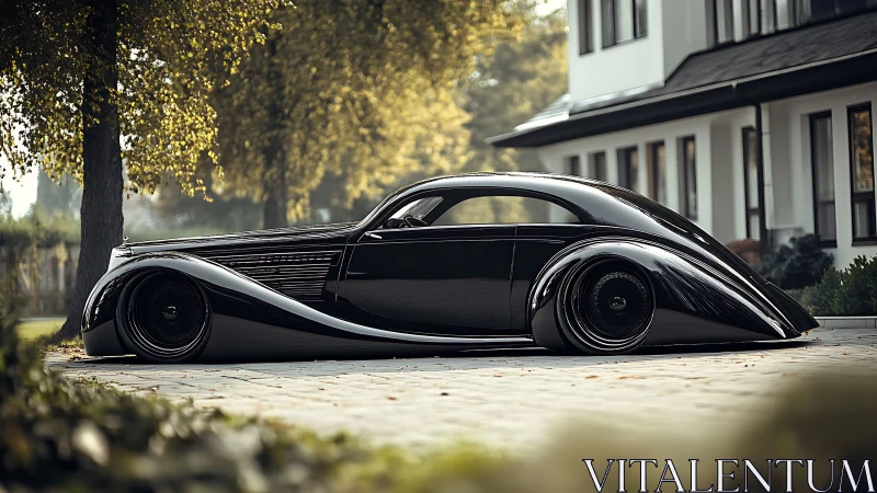 Midnight coupe glides like liquid chrome through quiet suburb