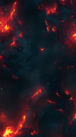 Volcanic magma flows with incandescent surface patterns.