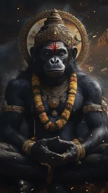 Simian deity portrait renders hyper-detailed fur, metal, and garland