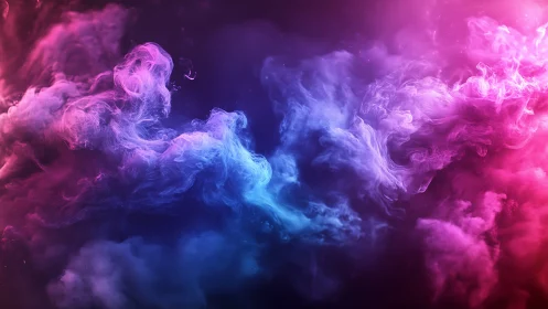 Colored smoke plumes in gradient purple and blue field.