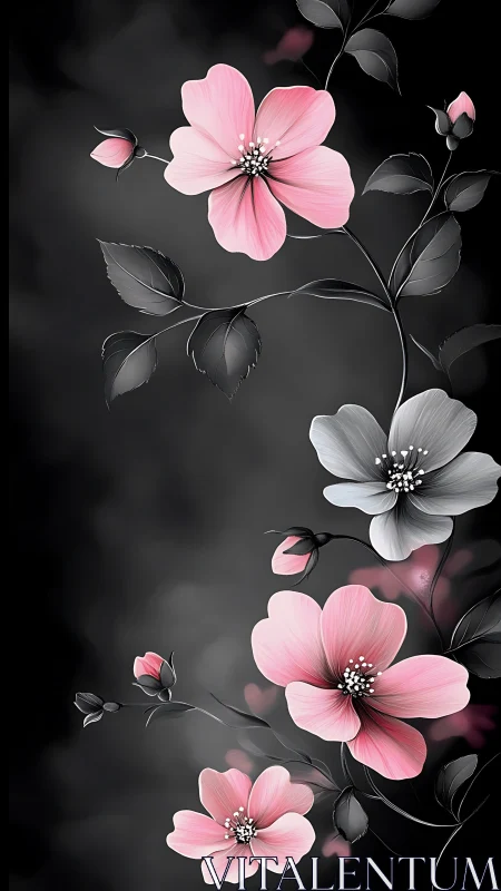 Midnight Petals: Pink Blossoms Dance Through Shadow.