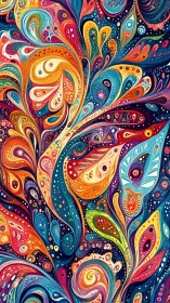 Chromatic quilled vortices in dense ornamental flow field.