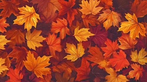Autumn maple foliage pattern in saturated warm tones.