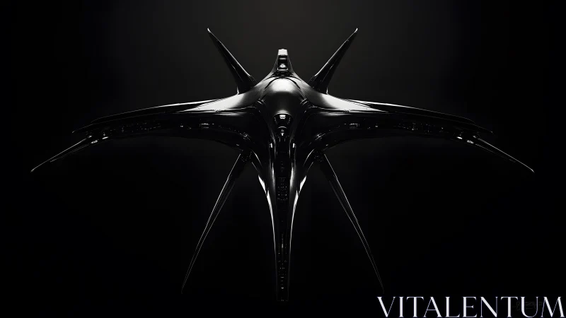 Futuristic Black Spaceship with Sleek Organic Design in Darkness.