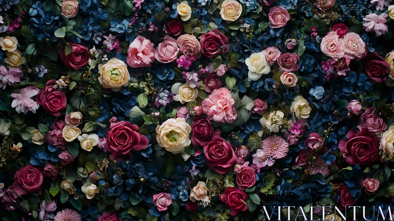 Layered Floral Arrangement with Roses and Hydrangeas