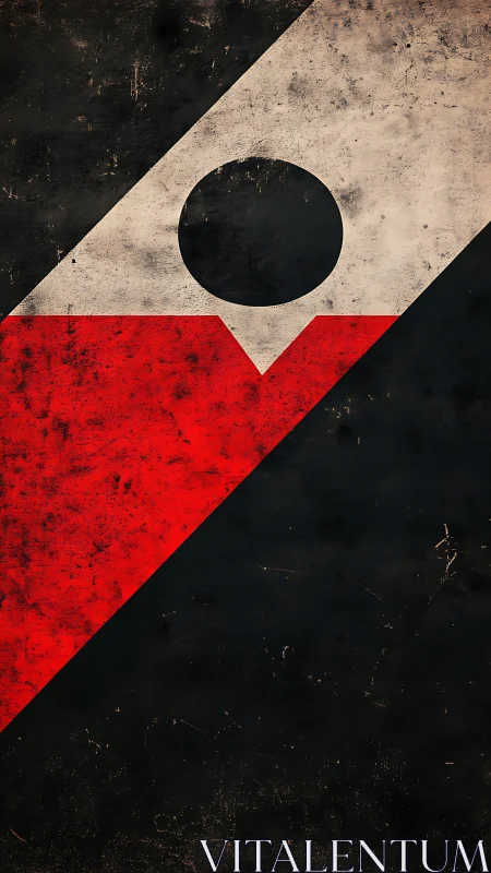 Geometric tricolor panel shows distressed diagonal abstraction