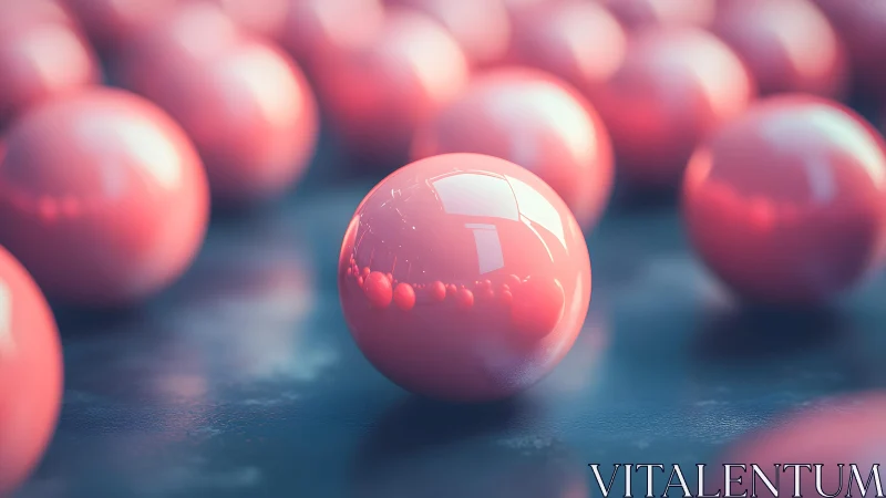 Pink reflective spheres are arranged on a dark surface